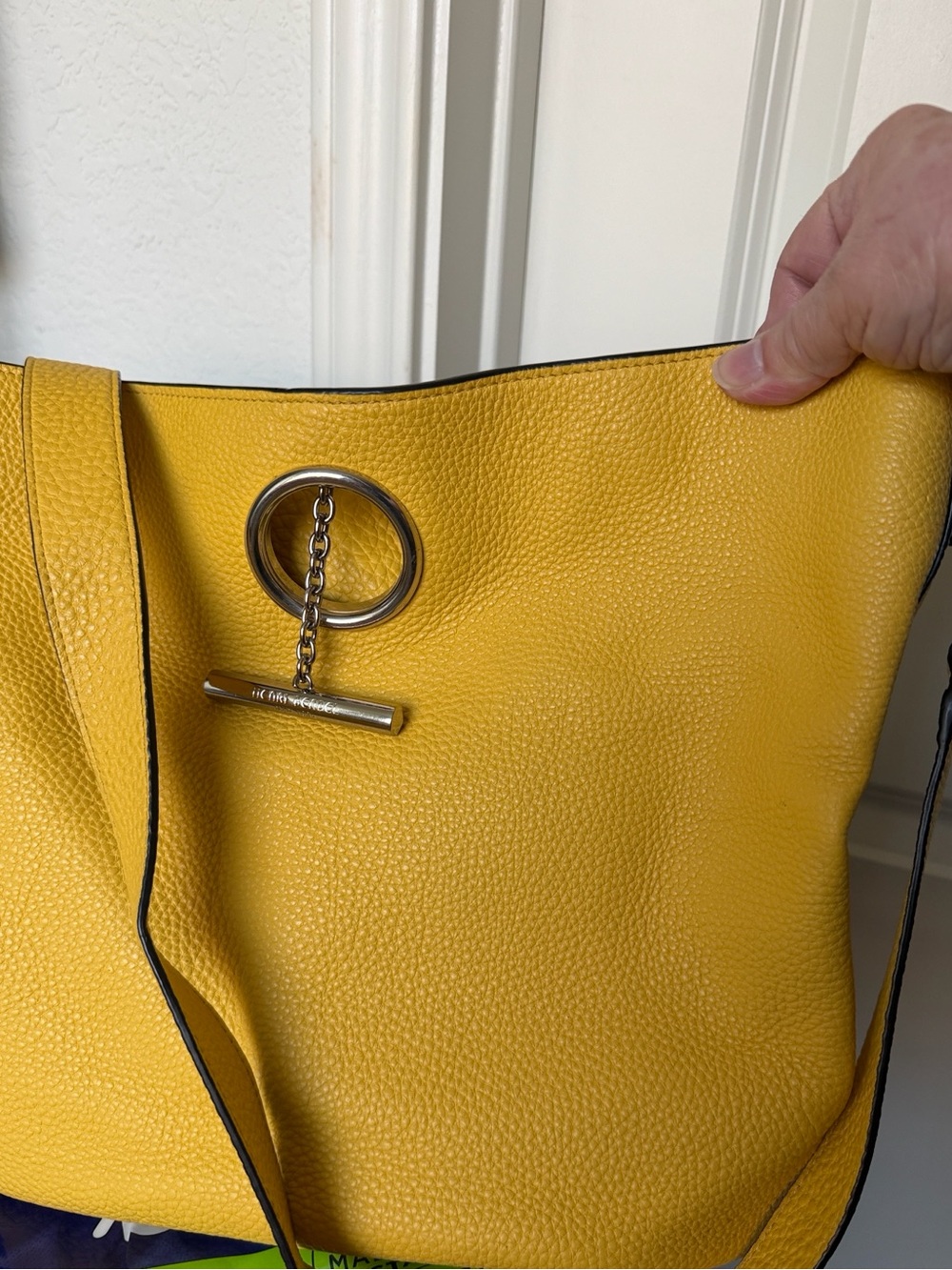 henri bendel vintage Chelsea Hobo Shoulder Bag with Silver Ring Gorg yellow!